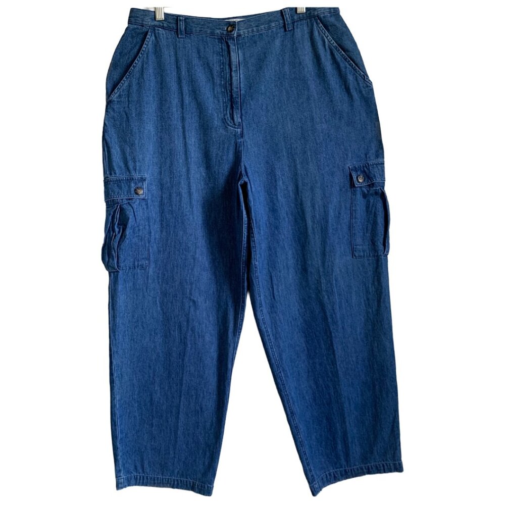 Vintage 90s LORD & TAYLOR Womens' High Rise Wide Leg Cargo Jeans Sz 16 Petite